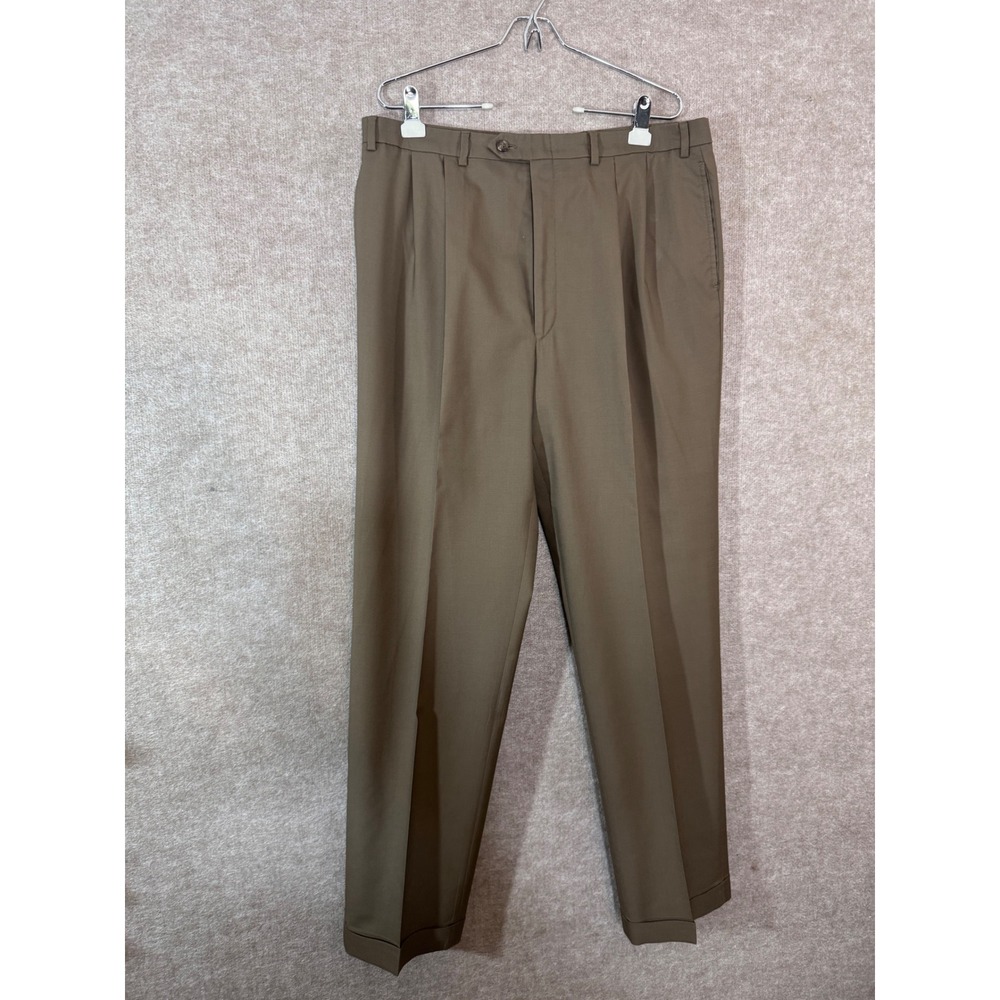 Lauren Ralph Lauren Dress Pants Mens 36x34 Brown Wool Pleated Cuffed Comfort